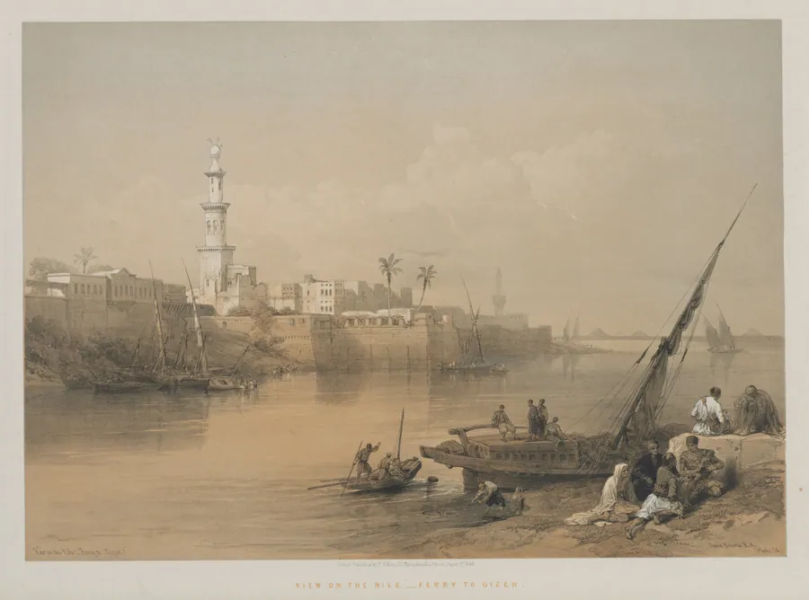 Egypt and Nubia, Volume III: View on the Nile, Ferry to Gizeh by Louis Haghe