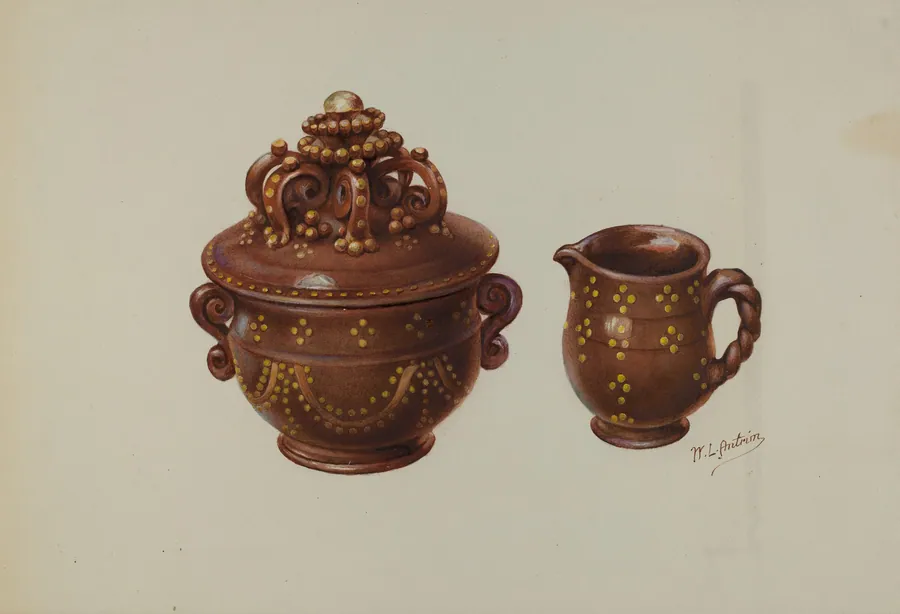 Pa. German Sugar Bowl and Creamer by William L. Antrim