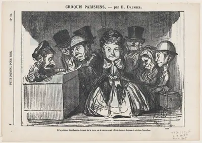 If patience had disappeared all over the world, one would surely find it again at a bus station in Paris, from 'Parisian sketches,' published in Le Petit Journal pour Rire, February 4, 1865