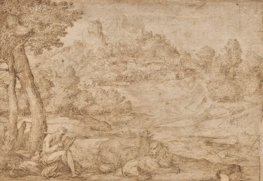 Saint Jerome in a Landscape by Domenico Campagnola