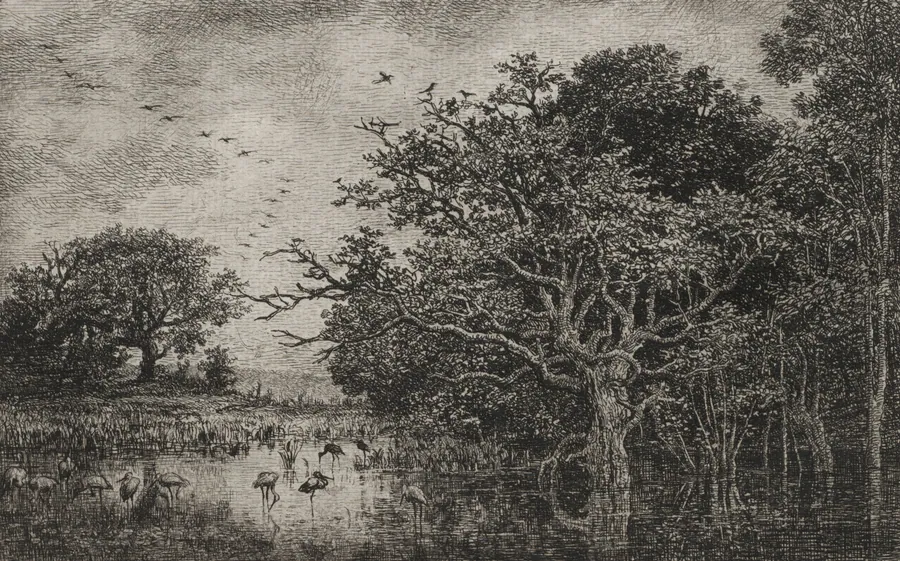 The Marsh with Storks by Charles François Daubigny