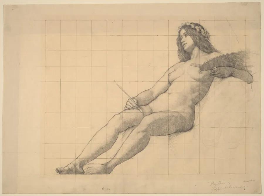 Reclining Female Nude Study for "Painting" by Kenyon Cox
