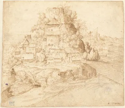 A Village Nestled at the Foot of a Hill (recto)