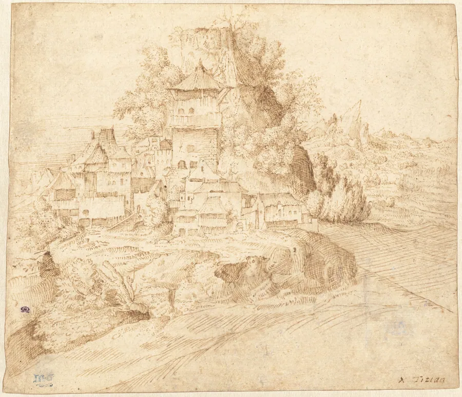 A Village Nestled at the Foot of a Hill (recto) by Giorgione