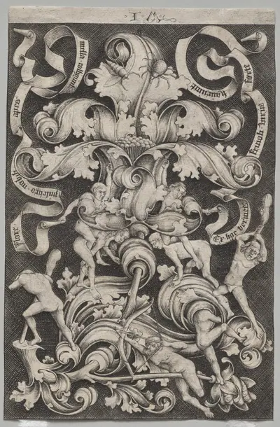 Upright Ornament with Eight Naked Men