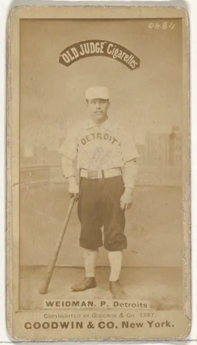 George Edward "Stump" Wiedman, Pitcher, Detroit Wolverines, from the Old Judge series (N172) for Old Judge Cigarettes