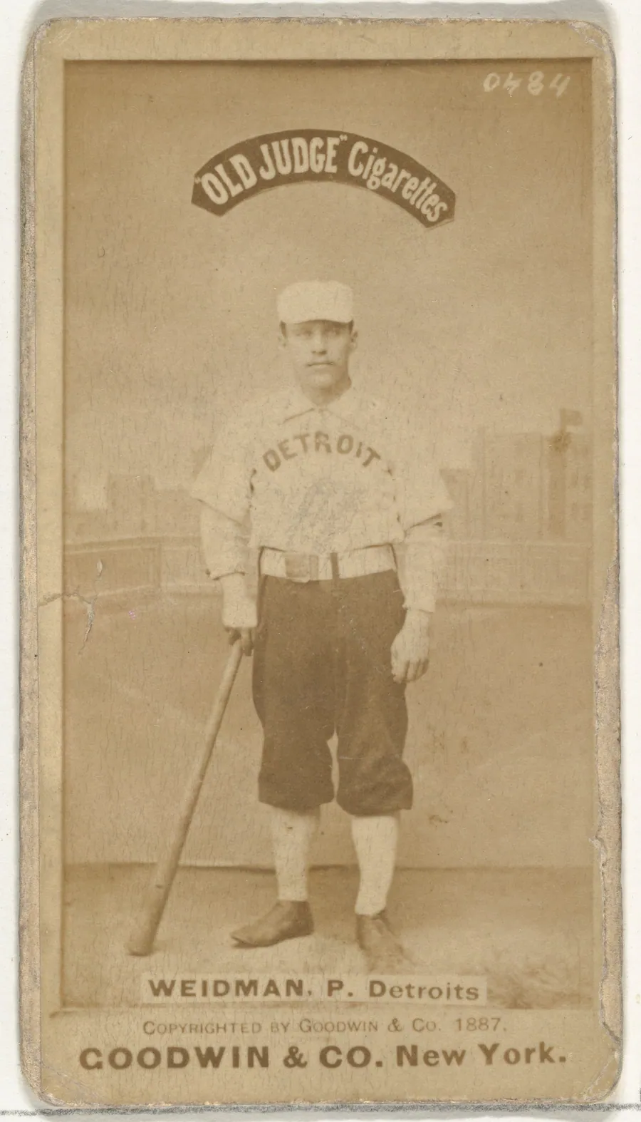 George Edward "Stump" Wiedman, Pitcher, Detroit Wolverines, from the Old Judge series (N172) for Old Judge Cigarettes by Goodwin & Company