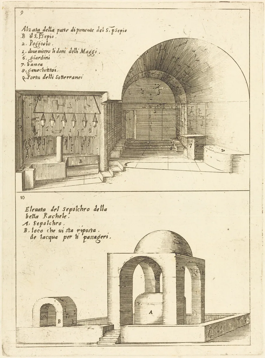 Elevations of the Holy Manger and the Sepulchre of Rachel by Jacques Callot