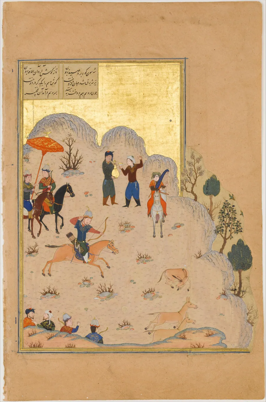 "Bahram Gur's Skill with the Bow", Folio 17v from a Haft Paikar (Seven Portraits) of the Khamsa (Quintet) of Nizami of Ganja by Nizami