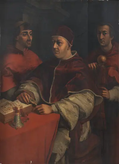 Pave Leo X og kardinalerne Ludovico de' Rossi og Giulio de' Medici. Kopi efter Rafael