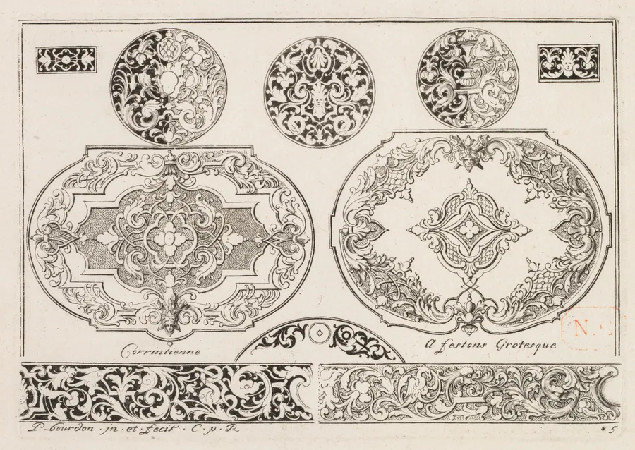 # 4 From " Livre sencond essais de gravjre " second book of Engraved designs by Pierre Bourdon