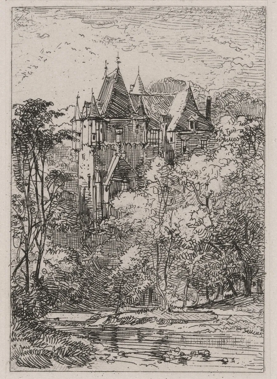 Castle and Stream by Caspar Johann Nepomuk Scheuren