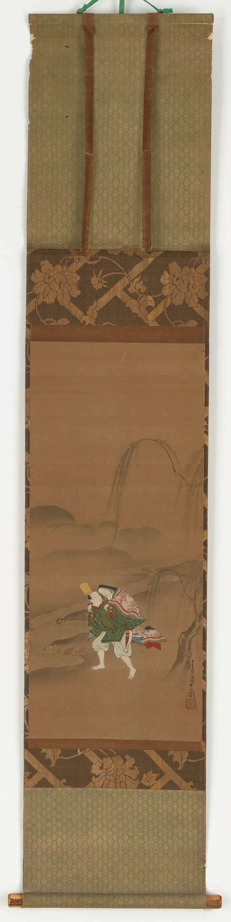 Ariwara Narihira carrying his lover by Miyagawa Choshun 宮川長春 (1683-1753)