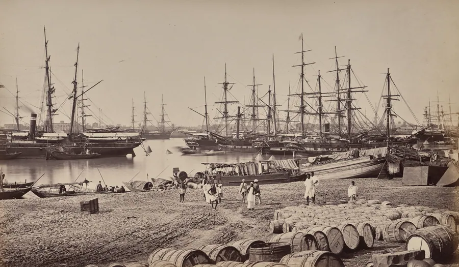 Calcutta. The Custom House Landing Place. Shipping in the River Hoogly by Samuel Bourne