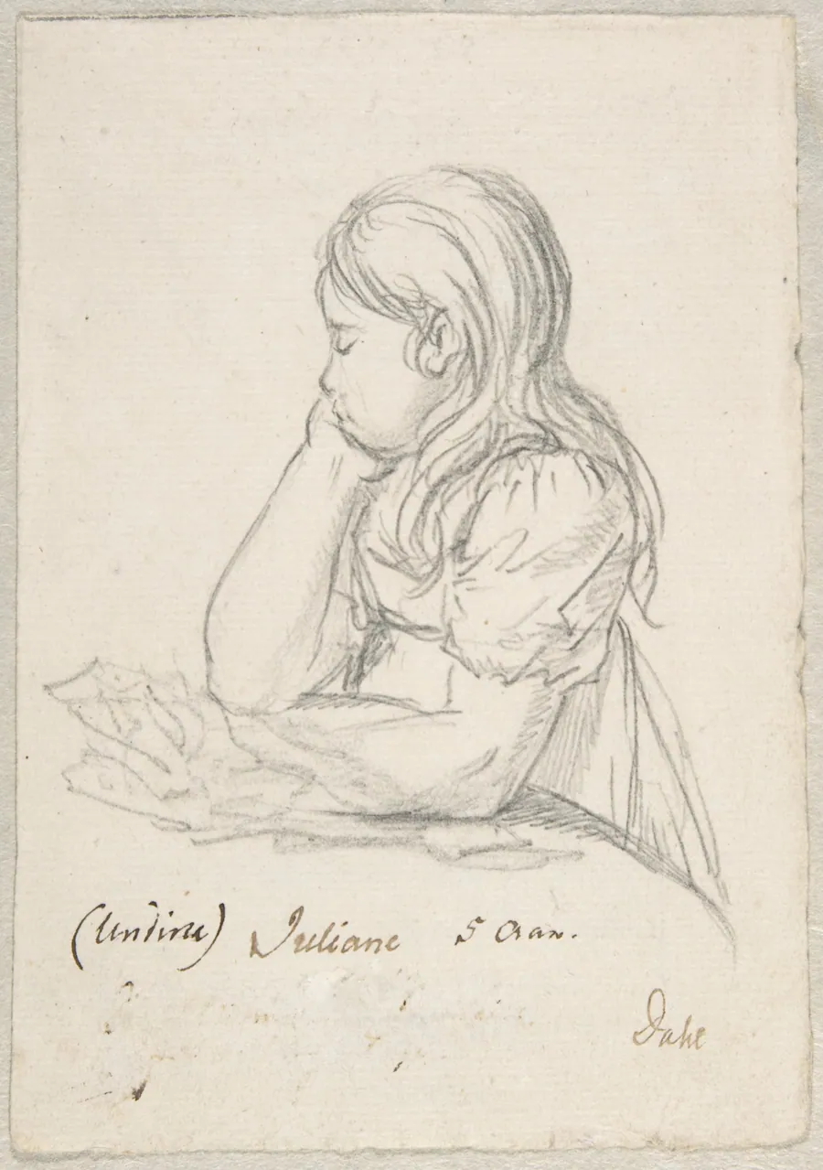 Portrait of Juliane Sophie Heger as a Child, leaning on a Table by Johan Christian Dahl