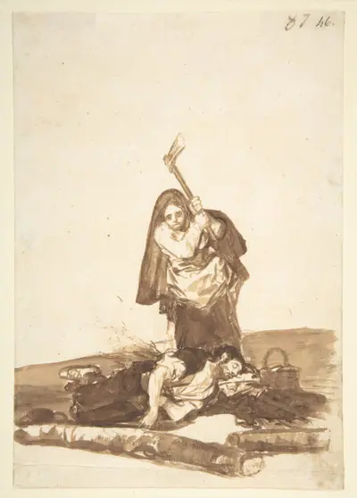 A woman attacking a sleeping man; page 87 from the 'Images of Spain' album (F)