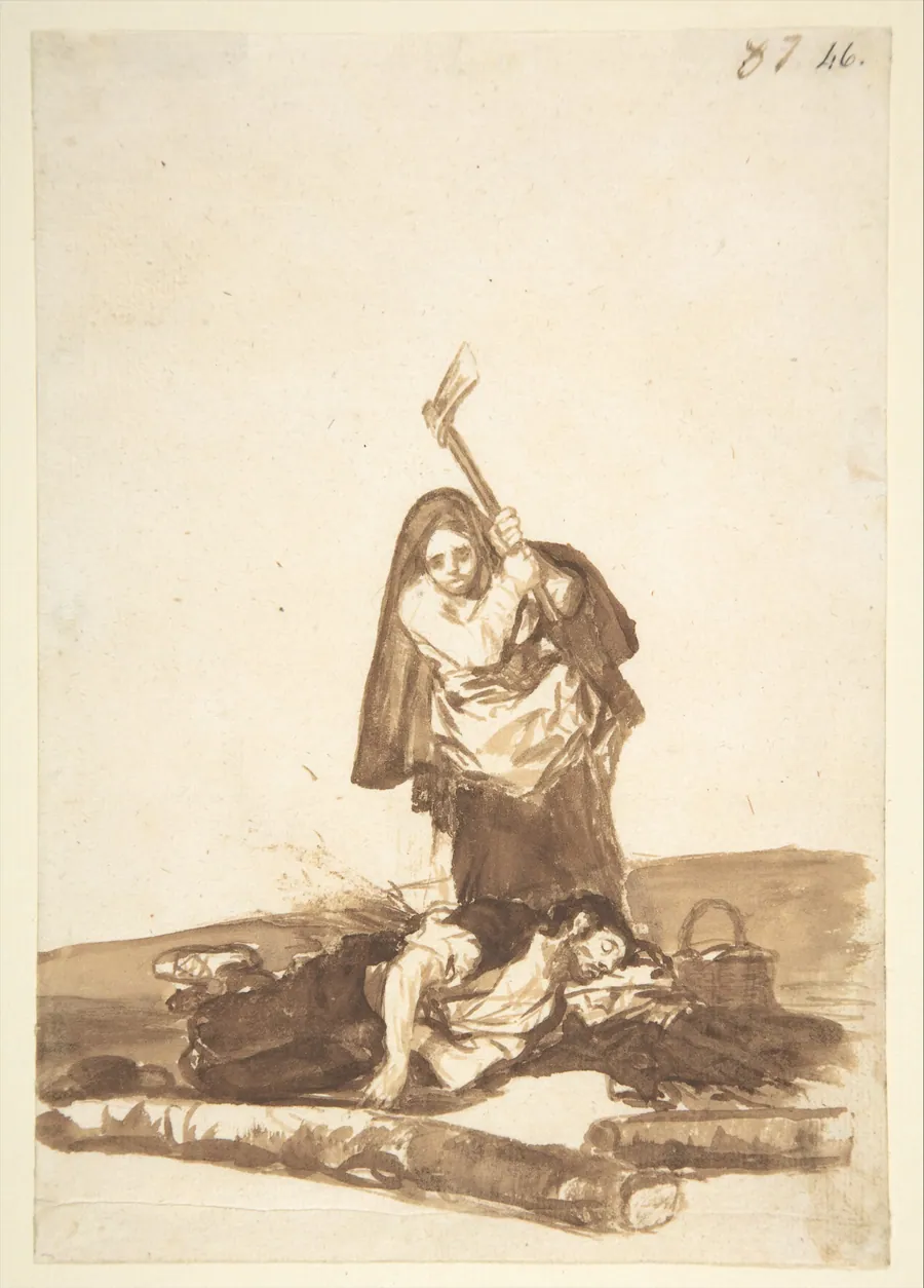 A woman attacking a sleeping man; page 87 from the 'Images of Spain' album (F) by Goya (Francisco de Goya y Lucientes)