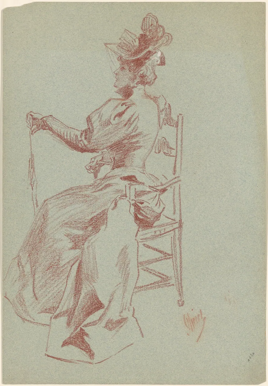 Elegant Lady Seated in a Chair by Jules Chéret