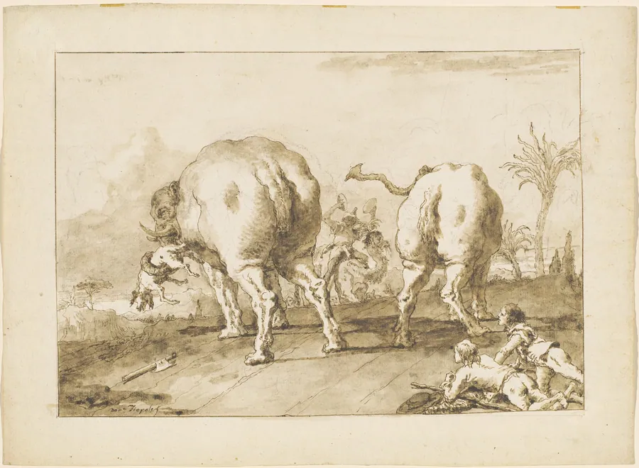 Two Rampaging Elephants by Giovanni Domenico Tiepolo