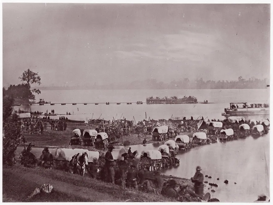 Wagon Train at Port Royal, Rappahannock River by Andrew Joseph Russell