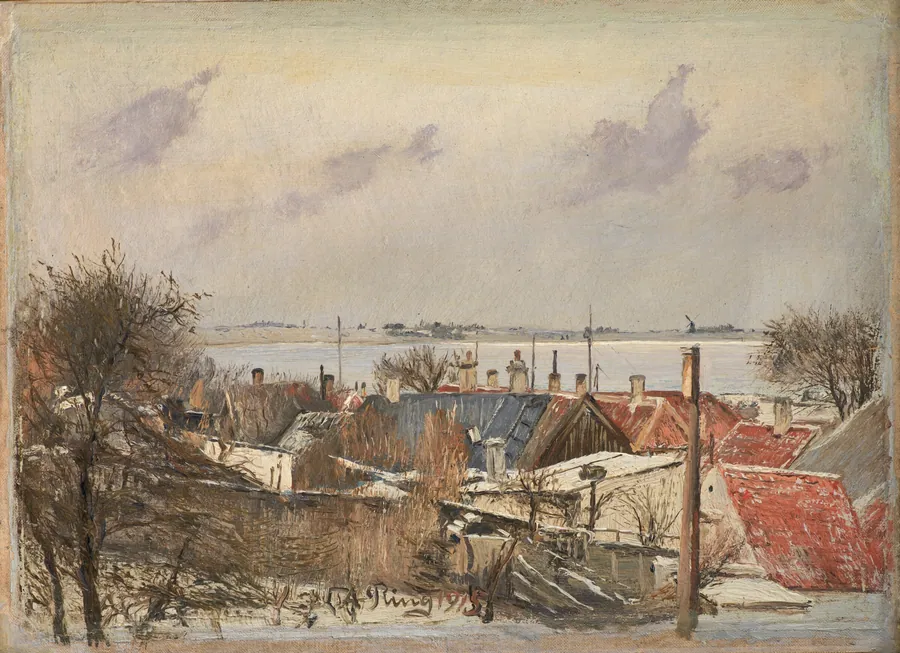 Udsigt over Sankt Jørgensbjerg og Roskilde Fjord. Vinterdag by L.A. Ring