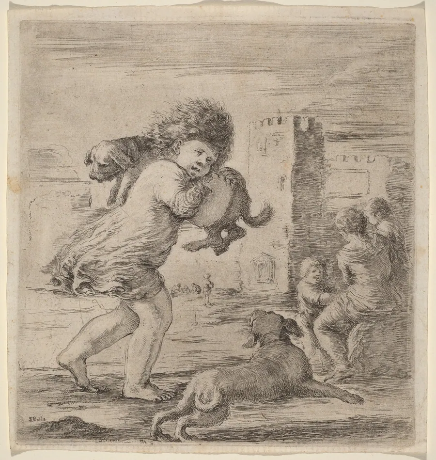 Child Carrying a Puppy by Stefano Della Bella
