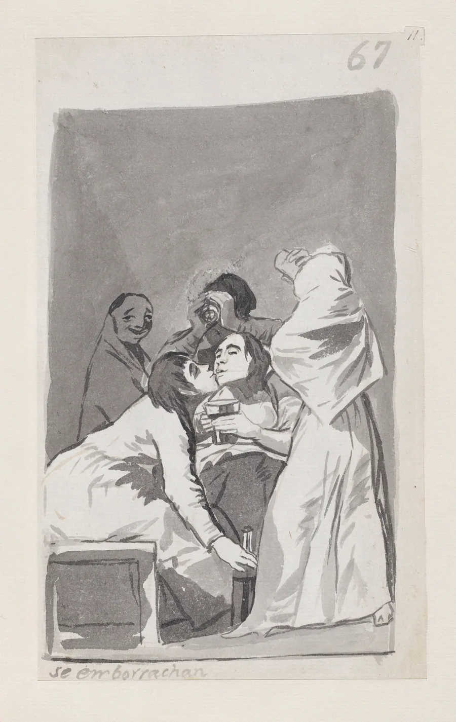 They are getting drunk; folio 67 (recto) from the Madrid Album 'B' by Goya (Francisco de Goya y Lucientes)