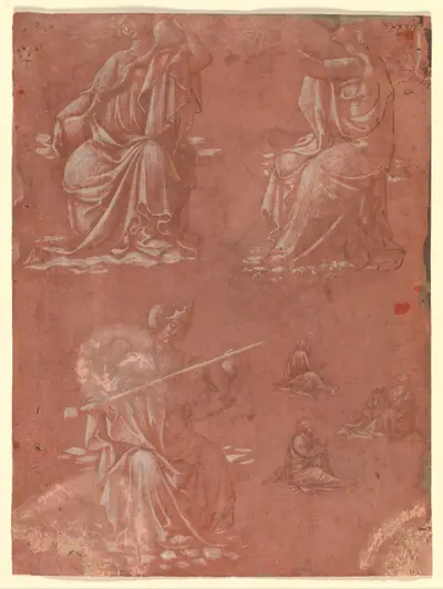 Three Virtues (Temperance, Hope, and Fortitude or Justice) and Studies of a Seated Man