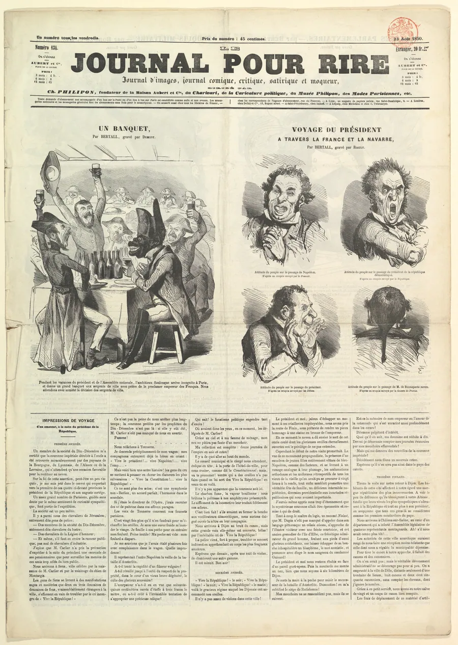 Le Journal Pour Rire, Journal d'Iimages, Journal Comique, Critique, Satirique et Moqueur, August 23, 1850 by Charles Philipon
