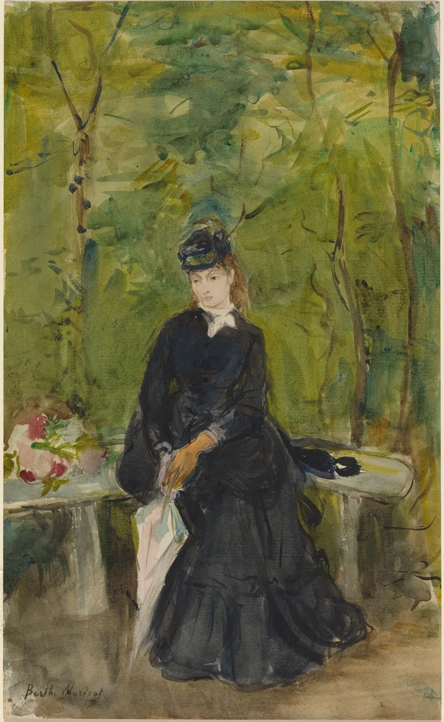 The Artist’s Sister Edma Seated on a Bench by Berthe Morisot