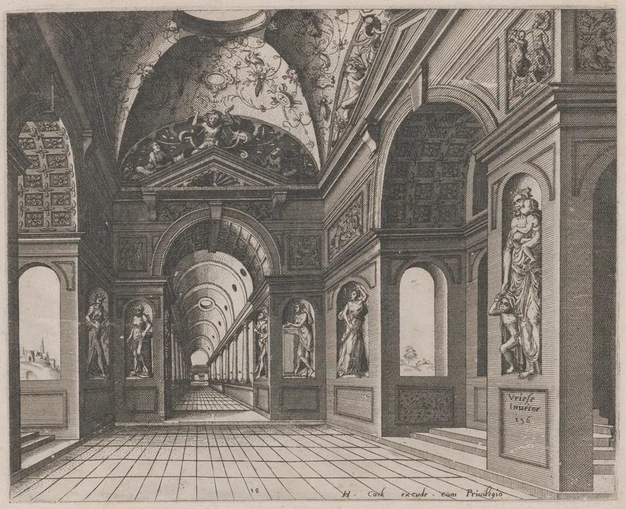 Interior of a Cross-Vaulted Hall Decorated with Grotesques by Lucas van Doetechum