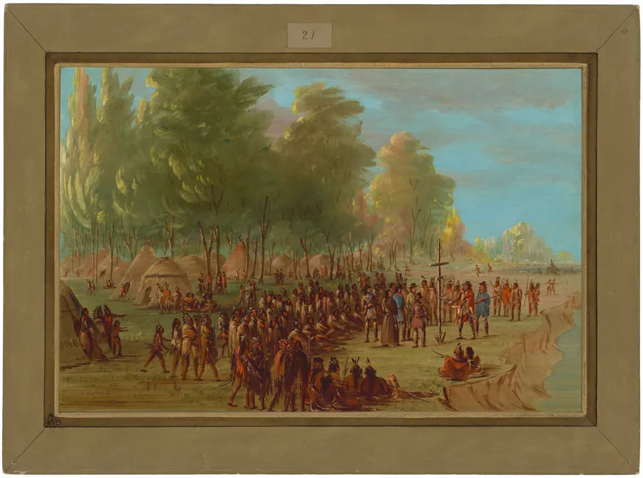 La Salle Erecting a Cross and Taking Possession of the Land.  March 25, 1682 by George Catlin