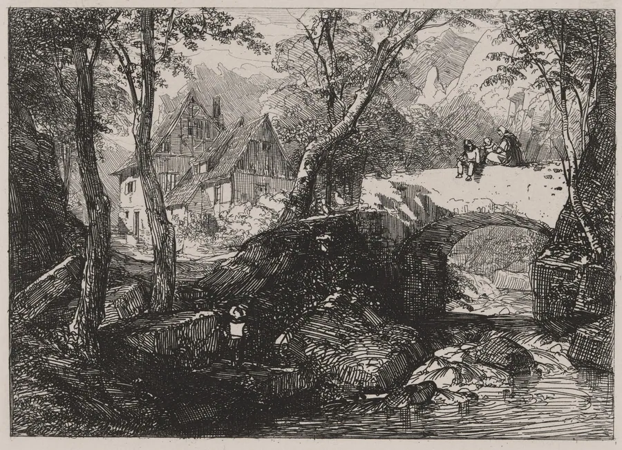 Stone Bridge over A Mountain Brook by Caspar Johann Nepomuk Scheuren