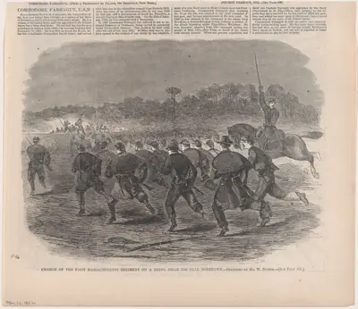 Charge of the First Massachusetts Regiment on a Rebel Rifle Pit Near Yorktown (from "Harper's Weekly," Vol. VI)