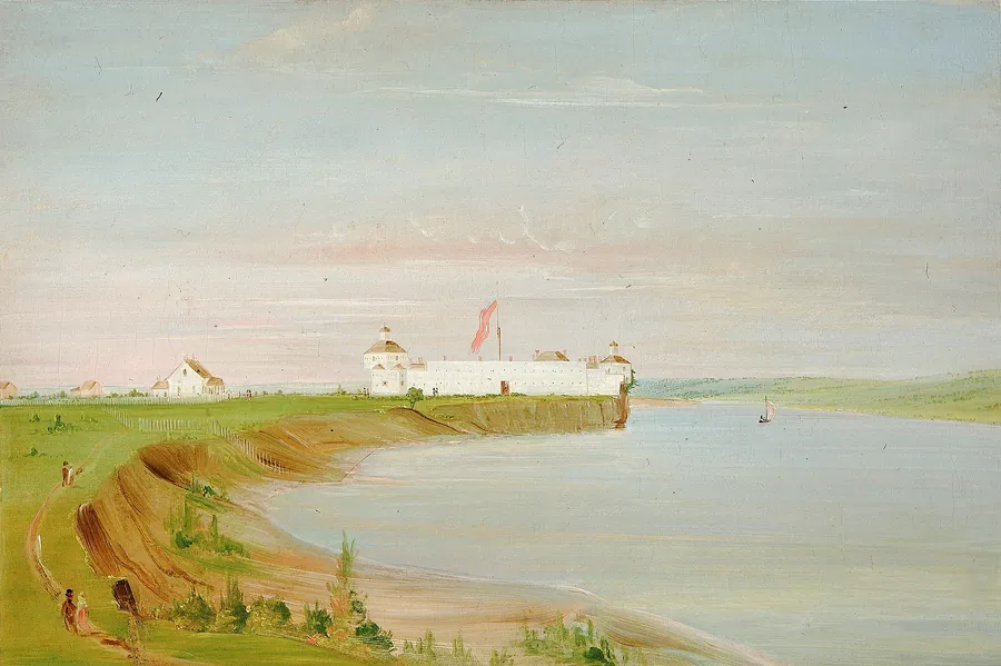 Rock Island, United States Garrison by George Catlin, born Wilkes-Barre, PA 1796-died Jersey City, NJ 1872