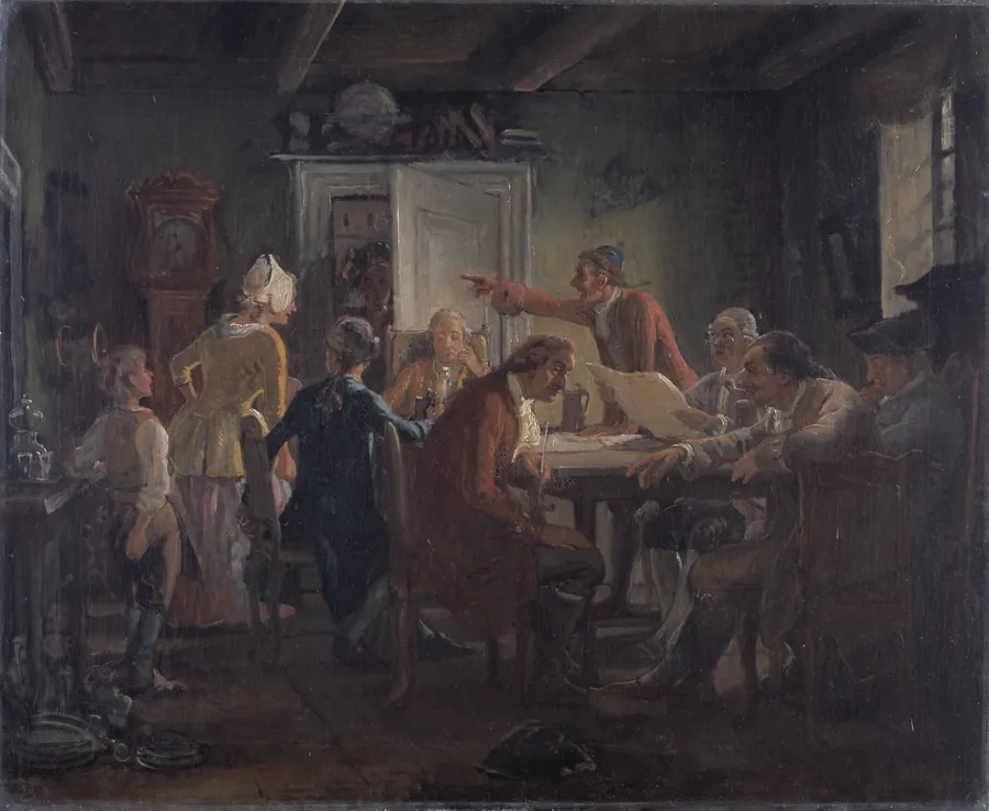 Collegium Politicum. Fra Ludvig Holbergs Den Politiske Kandestøber, 1. Akt, 2.Scene. by Wilhelm Marstrand