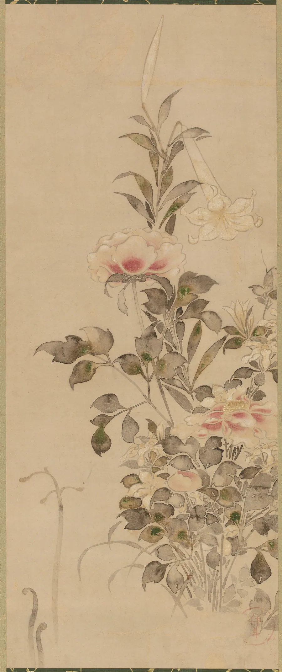 Peonies and lilies 芍薬と百合図 by Tawaraya Sotatsu 俵屋宗達 (fl. ca. 1600-1643)