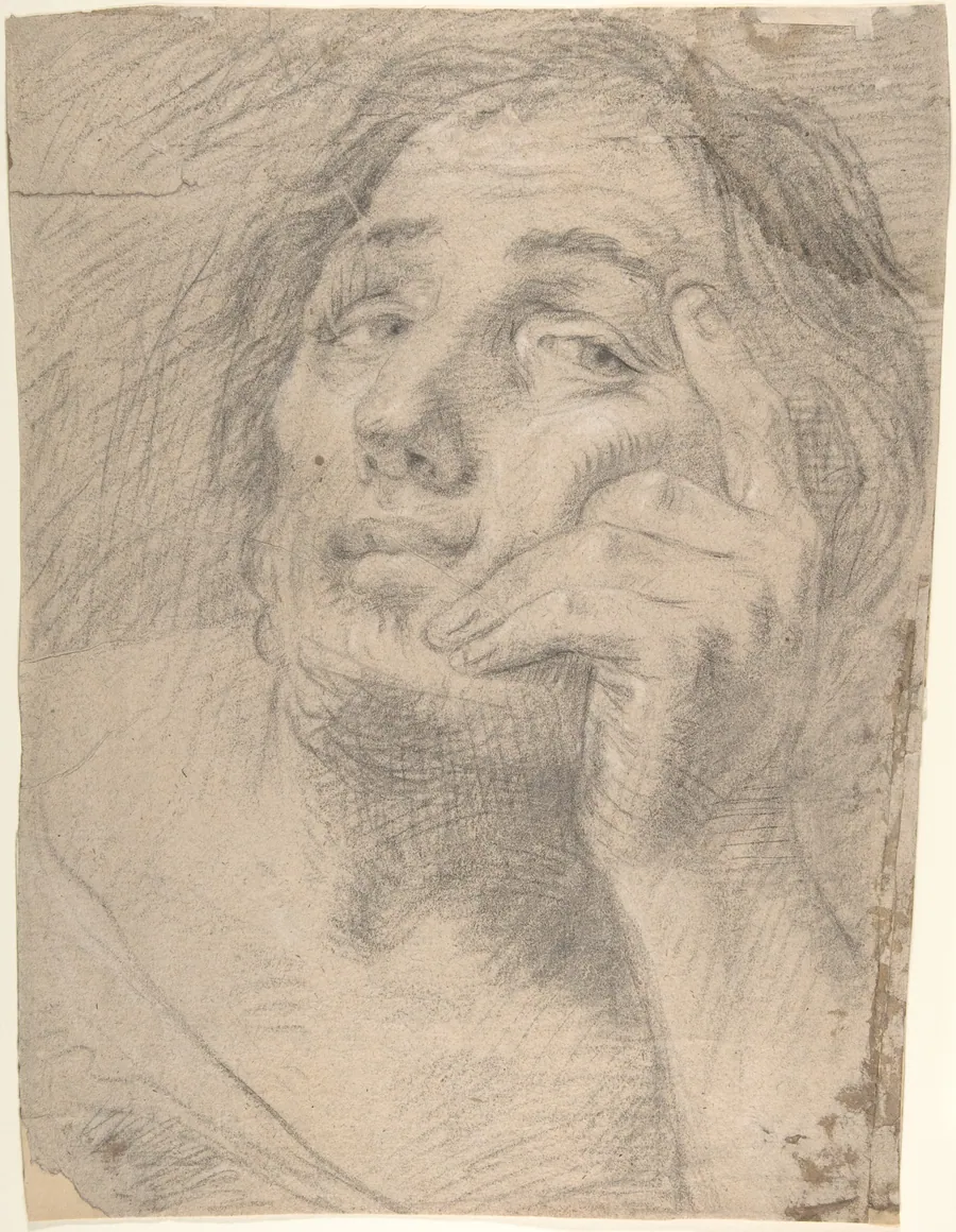 Portrait of a Young Man Leaning on his Hand by Hans Troschel