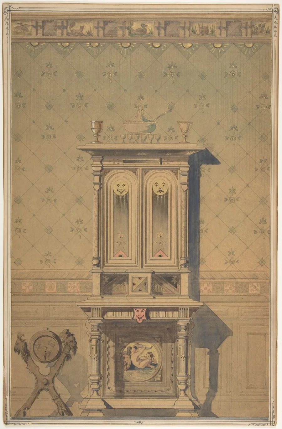 Design for a Cabinet in an Interior Setting by Anonymous, German, 19th century