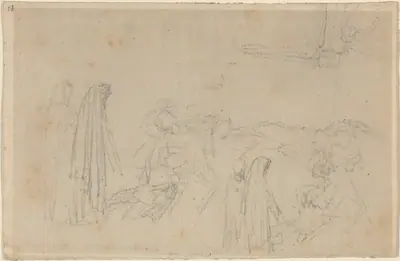 Sketches with a Hooded Figure (Virgil and Beatrice?)