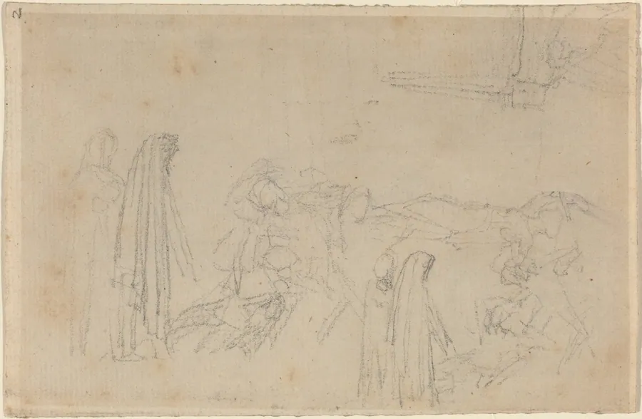 Sketches with a Hooded Figure (Virgil and Beatrice?) by John Flaxman