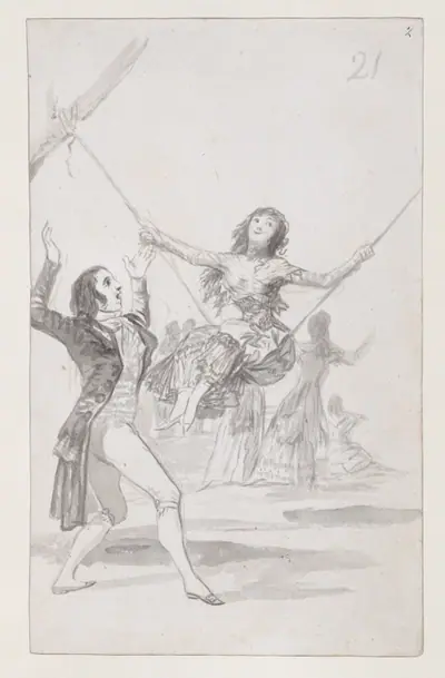 Girl on a swing, a man with his arms raised; folio 21 (recto) from the Madrid Album 'B'