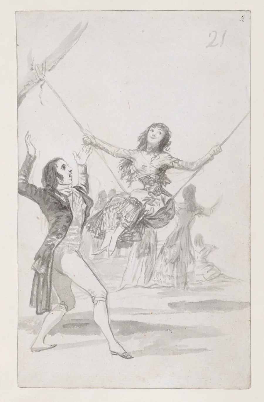 Girl on a swing, a man with his arms raised; folio 21 (recto) from the Madrid Album 'B' by Goya (Francisco de Goya y Lucientes)