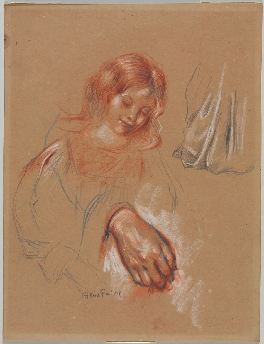 Study of a Child's Head and Study of a Woman's Hand and Drapery by Jules Abel Faivre