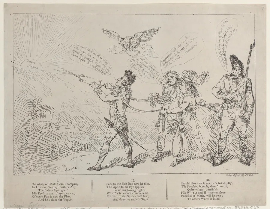 [Col. Topham Endeavoring with his Squirt to Extinguish the Genius of Holman] by Thomas Rowlandson
