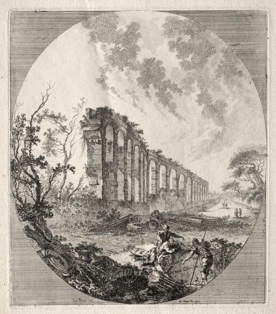 Ancient Ruins: Ancient Aqueduct by Jean-Claude-Richard de Saint-Non