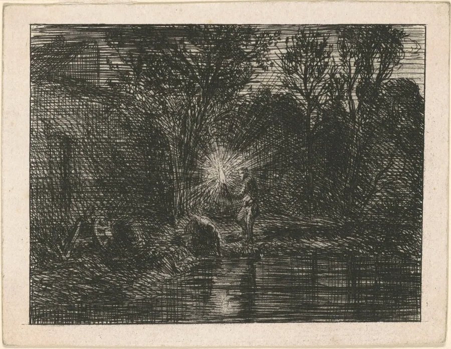 Riverbank at Night by Charles Émile Jacque