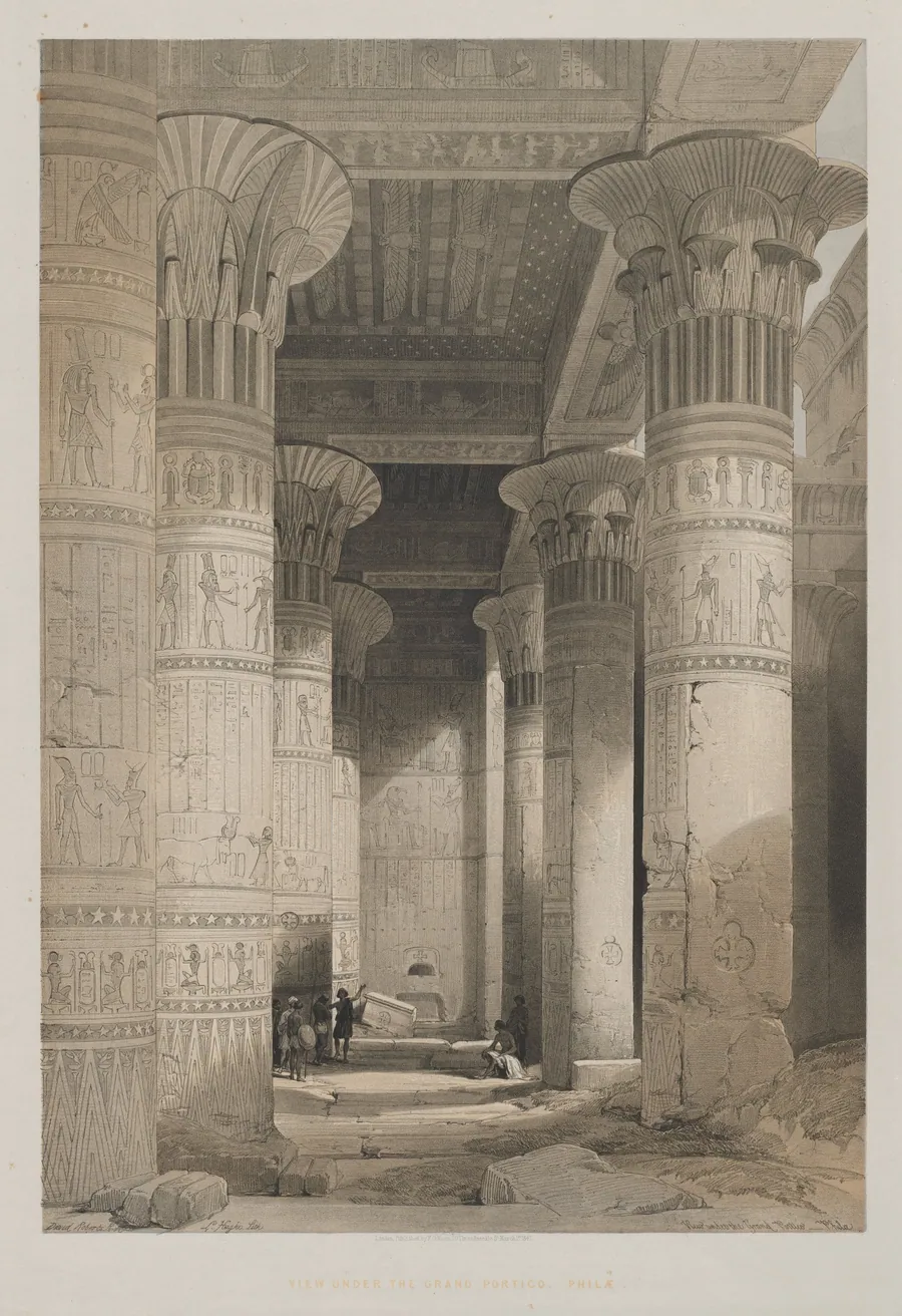 Egypt and Nubia, Volume I: View Under the Grand Portico of the Temple, Philae by Louis Haghe
