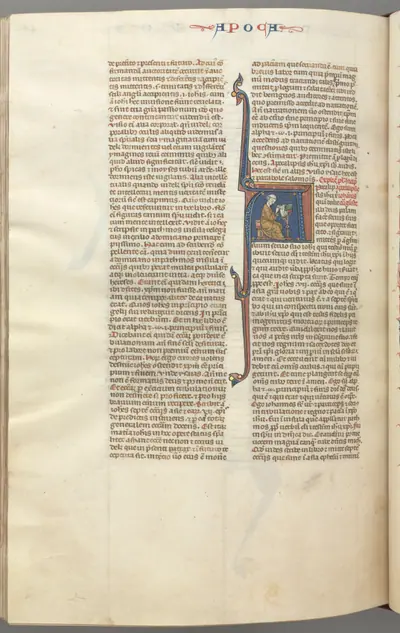Fol. 482v, Revelations, historiated initial A, John seated at a desk writing to the Seven Churches of Asia