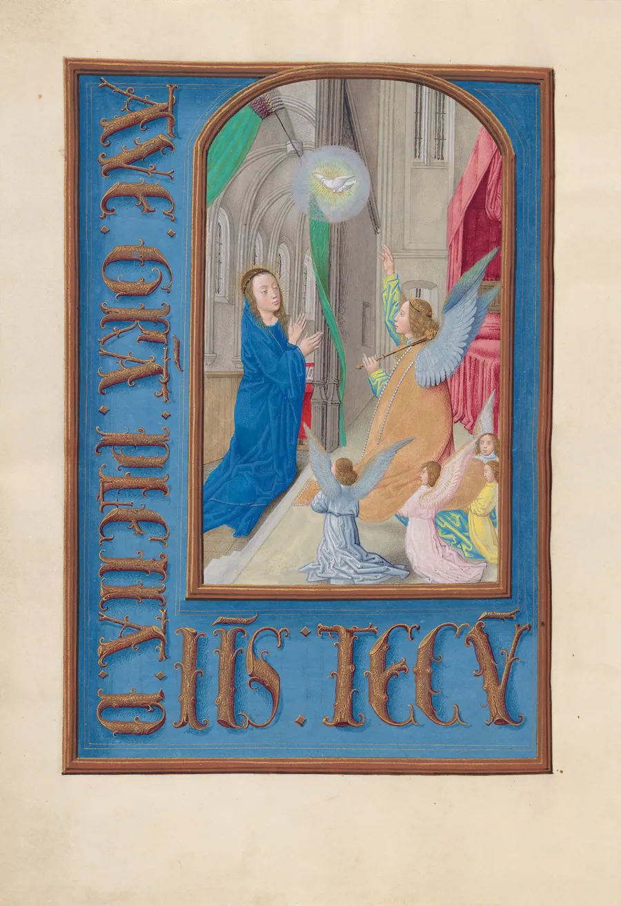 Hours of Queen Isabella the Catholic, Queen of Spain:  Fol. 97v, Annunciation by Master of the First Prayerbook of Maximillian